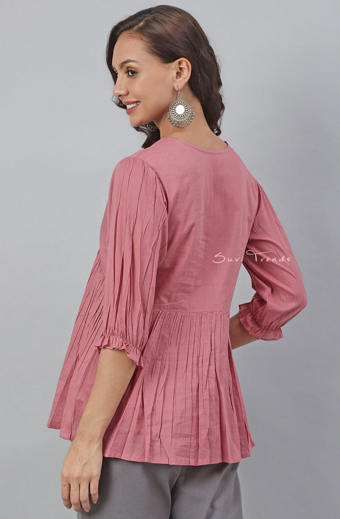 Embroidered Fit and Flared Top - Pink