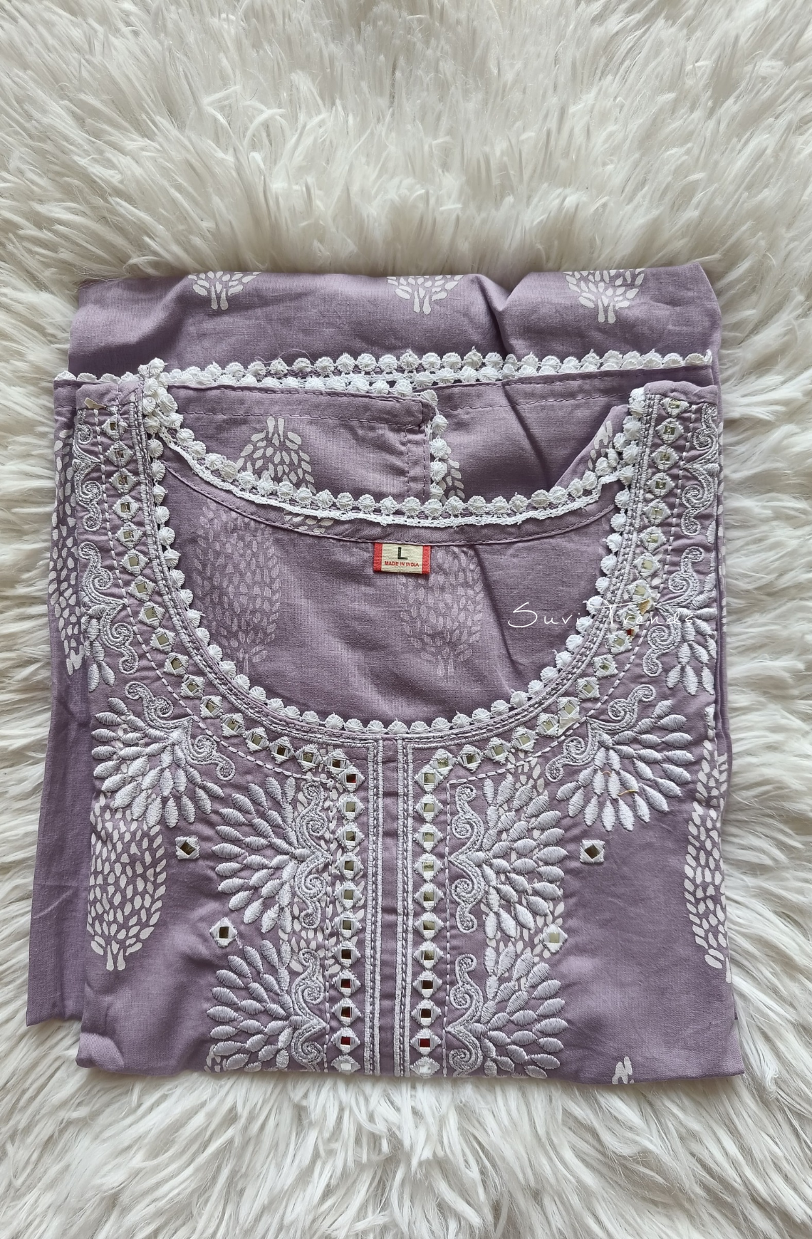 Floral Embroidered Muslin Suit Set - Purple