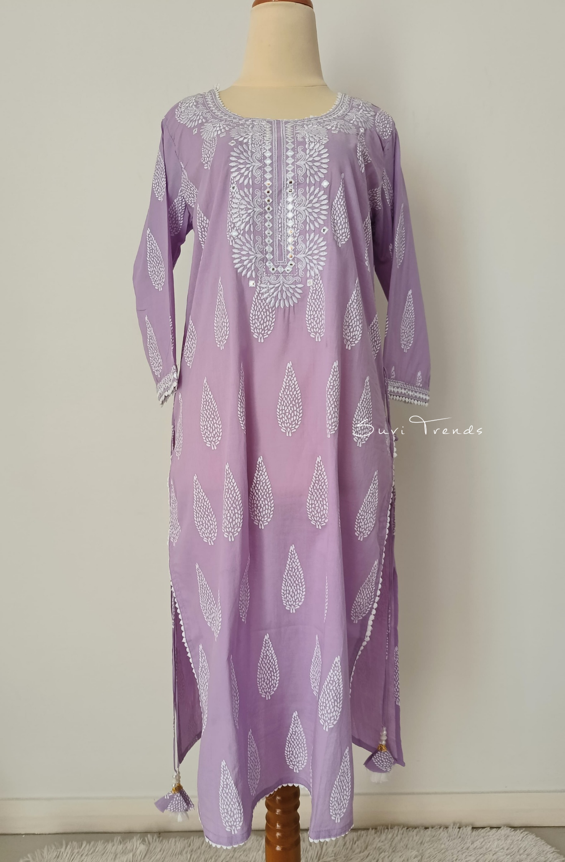 Floral Embroidered Muslin Suit Set - Purple