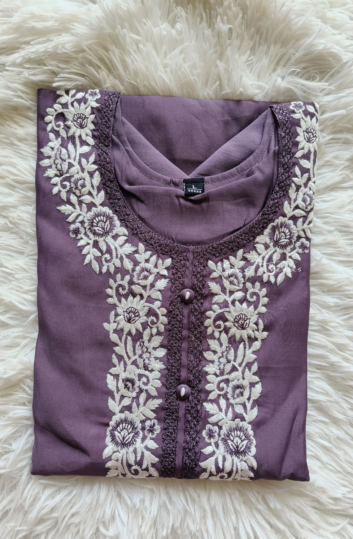 Floral Embroidered Muslin Suit Set - Mauve
