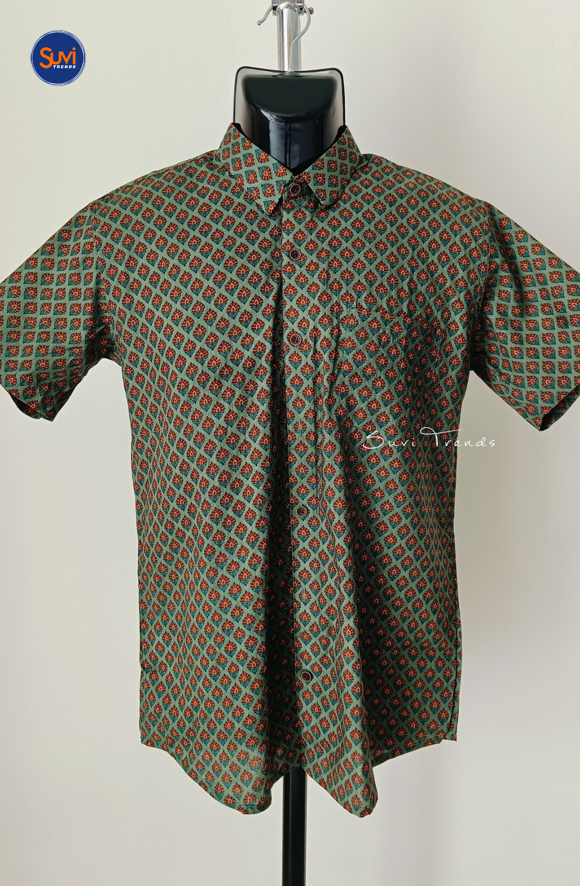 Men's Printed Cotton Shirt - Green
