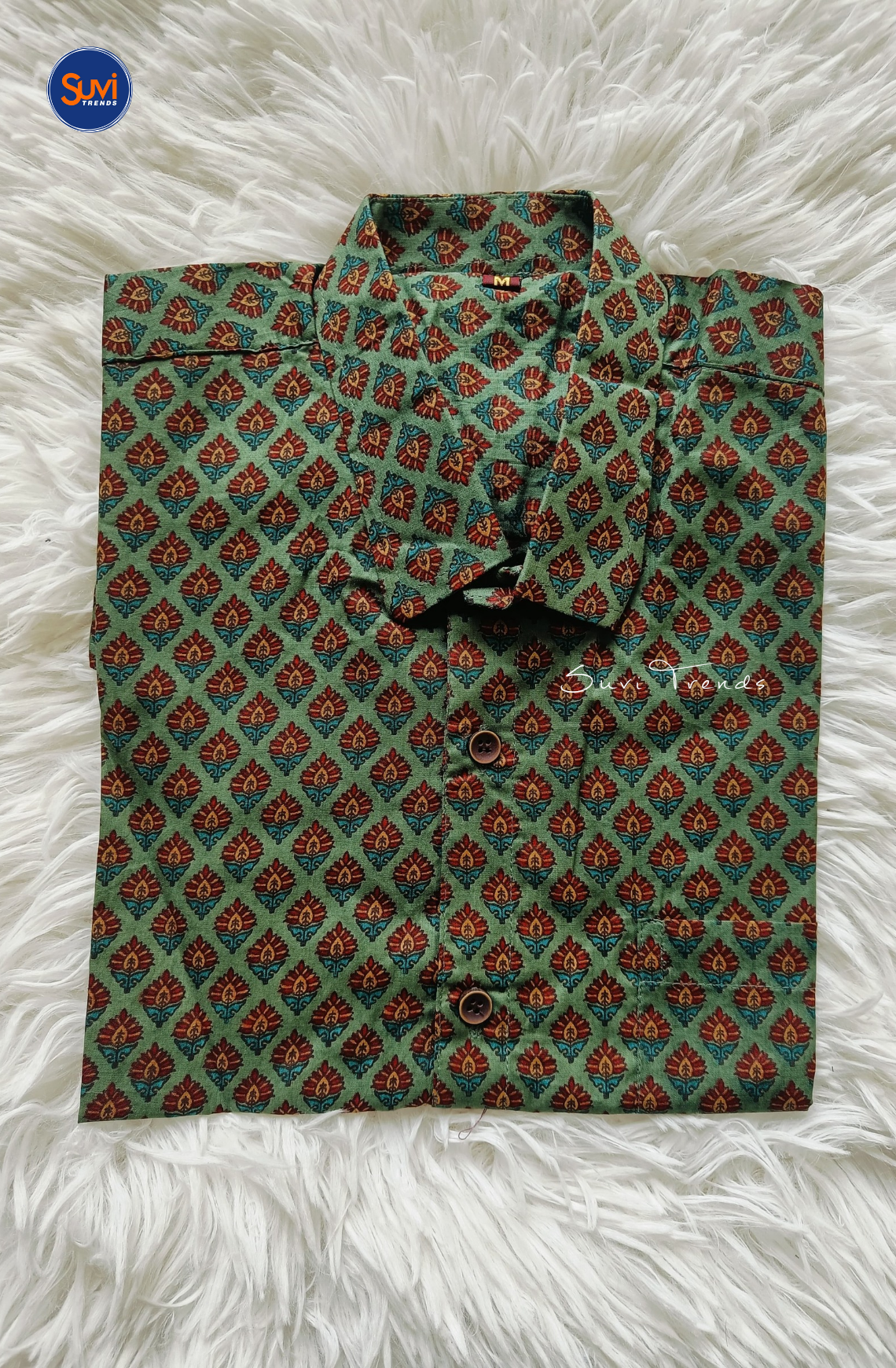 Men's Printed Cotton Shirt - Green