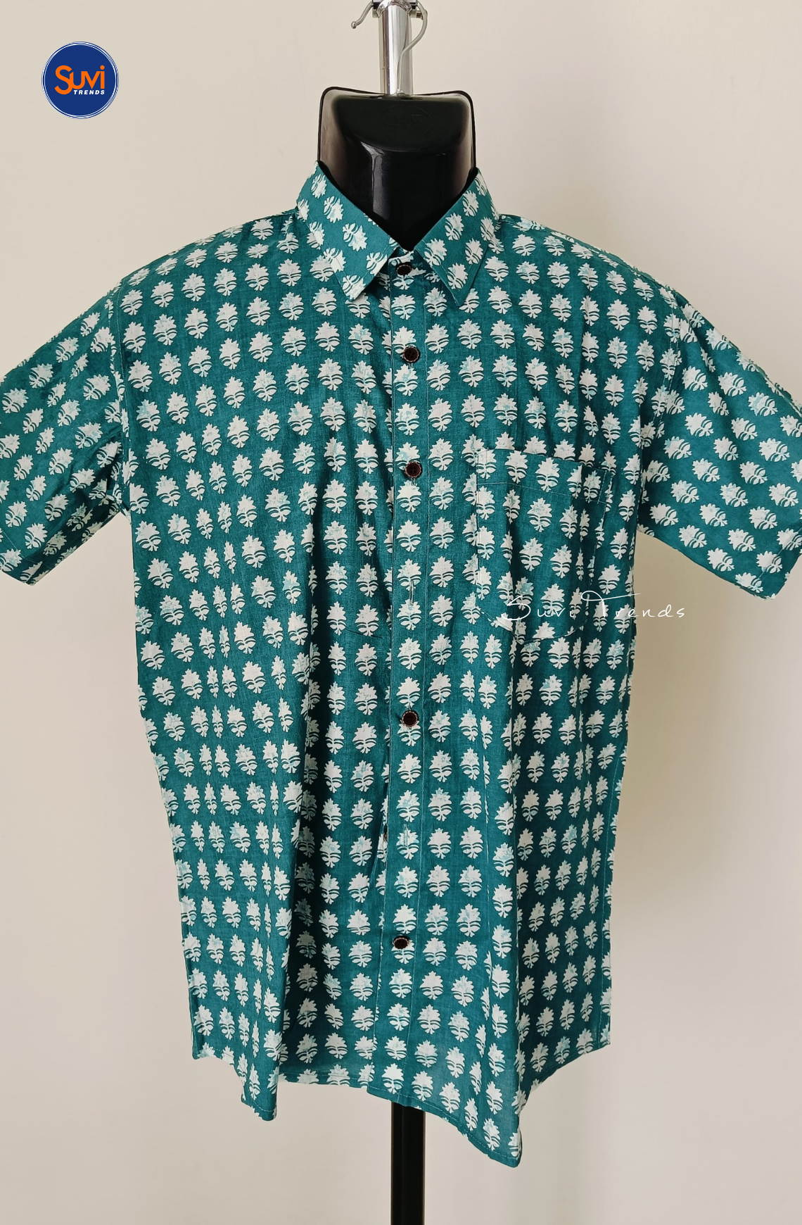 Men's Printed Cotton Shirt - Teal