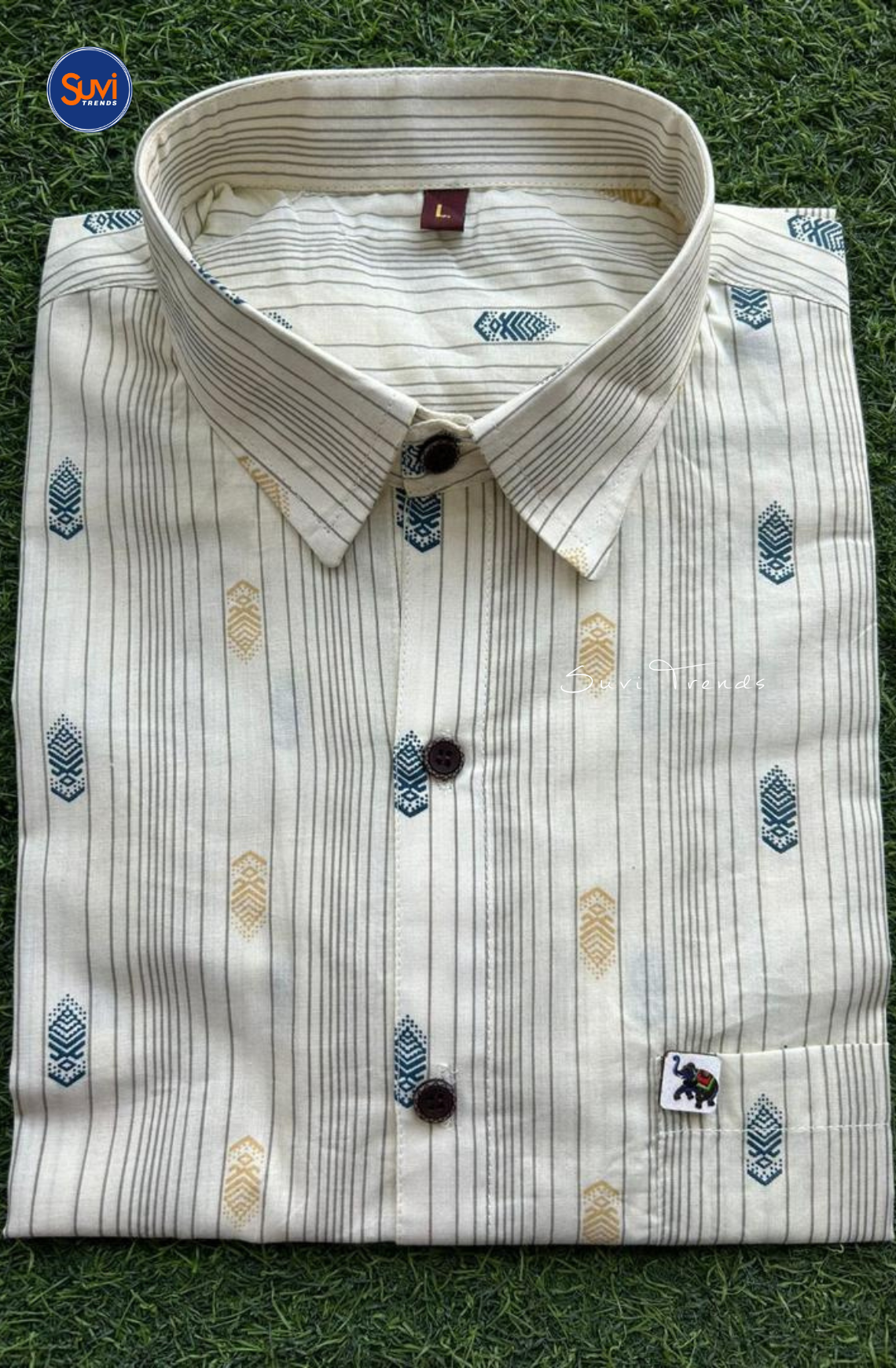 Men's Printed Cotton Shirt - Off White