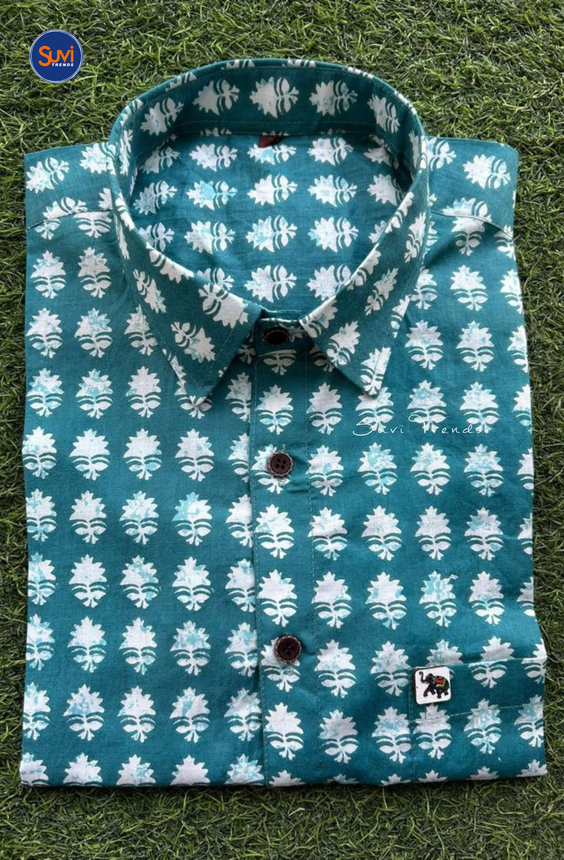 Men's Printed Cotton Shirt - Teal