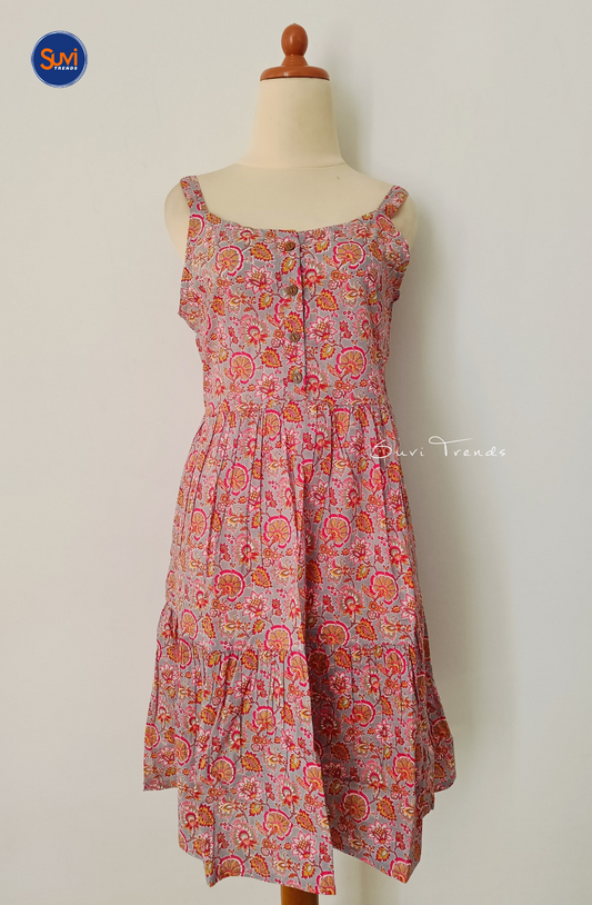 Floral Printed Sleeveless Dress - Grey