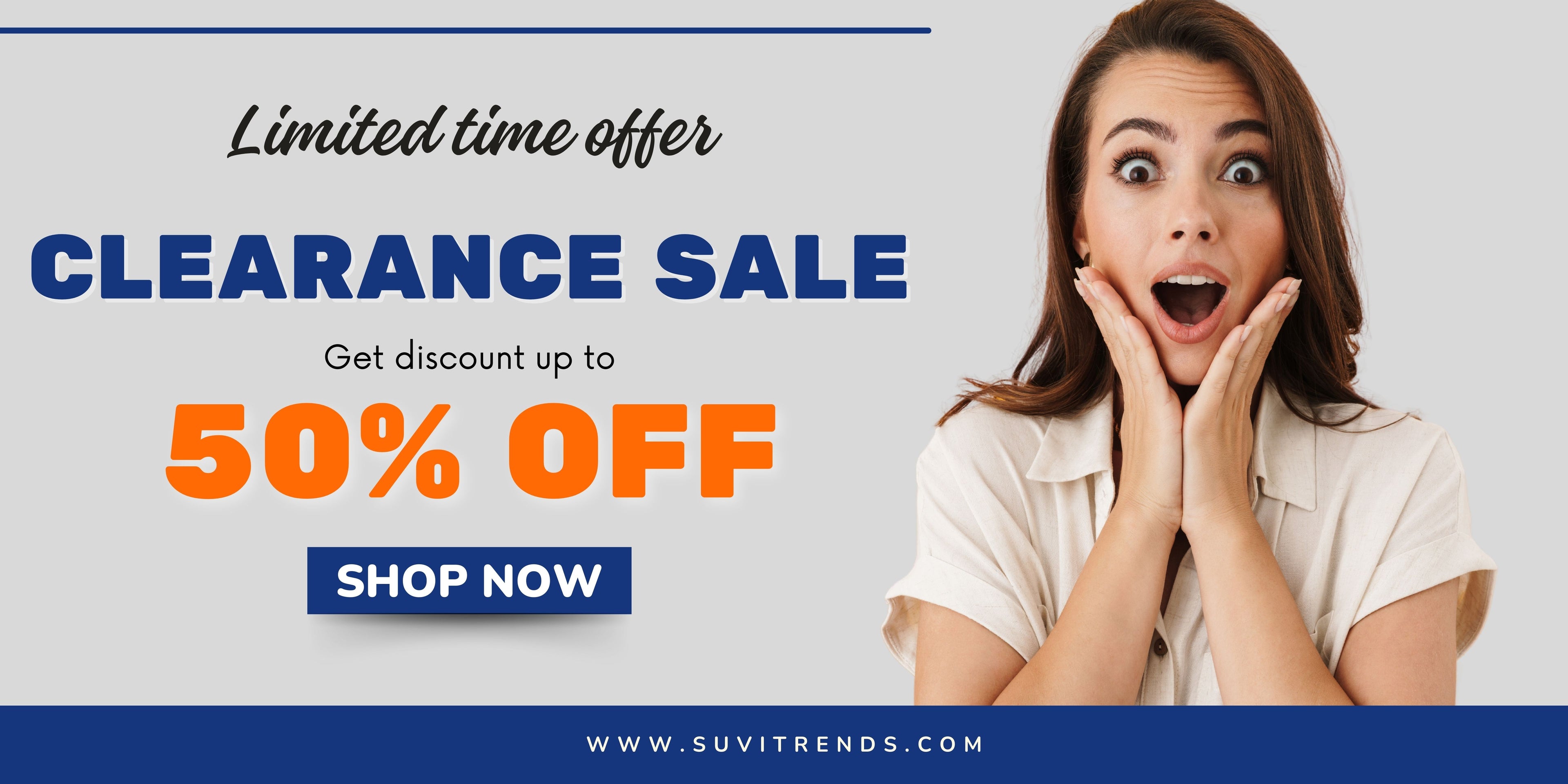 Get upto 50% discount with Suvi Trends Clearance Sale. Limited time offer!