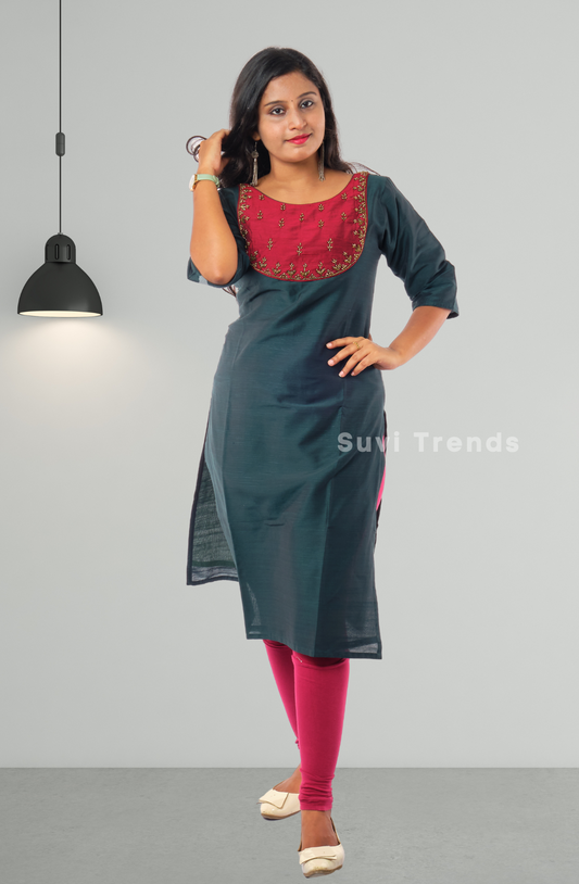 Green & Maroon Aari worked Kurti