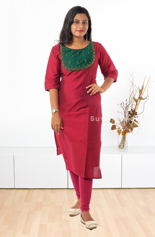 Maroon & Green Aari worked Kurti