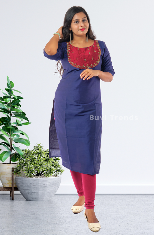 Blue & Maroon Aari worked Kurti