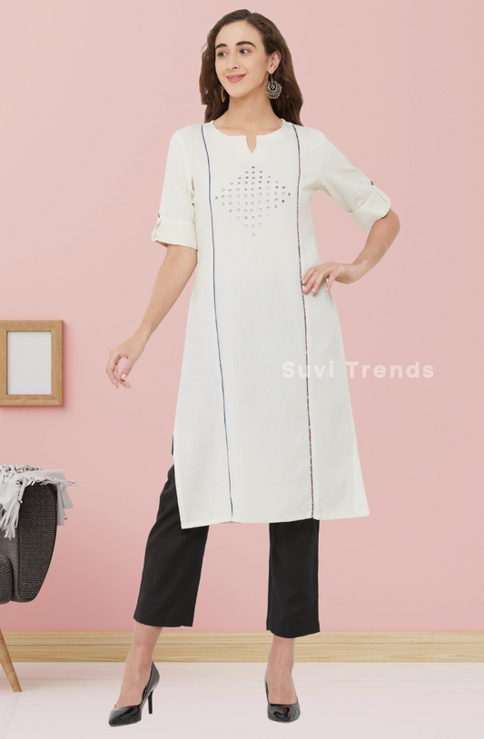 Solid Cotton Straight Cut Kurta - Off White