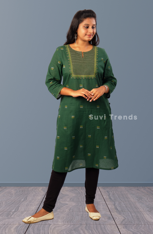 Green Straight Kurta with Geometric Print