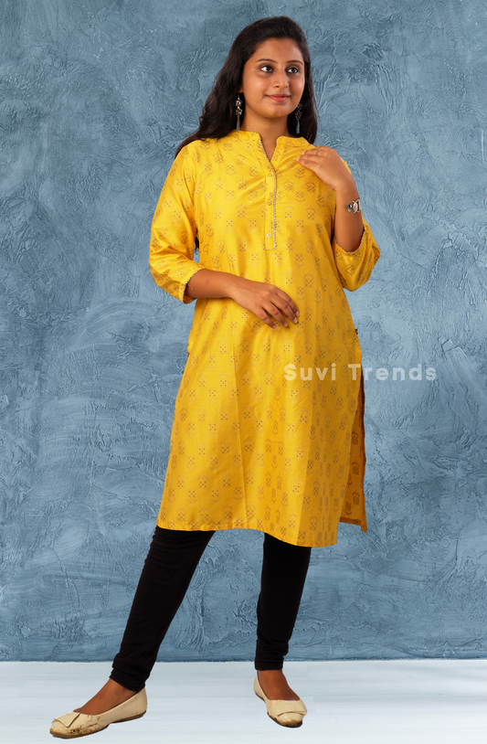 Yellow Straight Cut Kurta with Floral Print