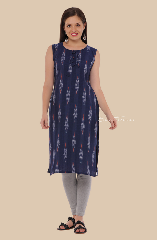 All Over Ikat Print Kurta with Tassels - Violet