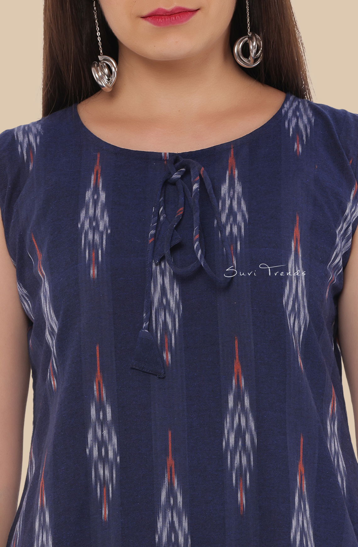 All Over Ikat Print Kurta with Tassels - Violet