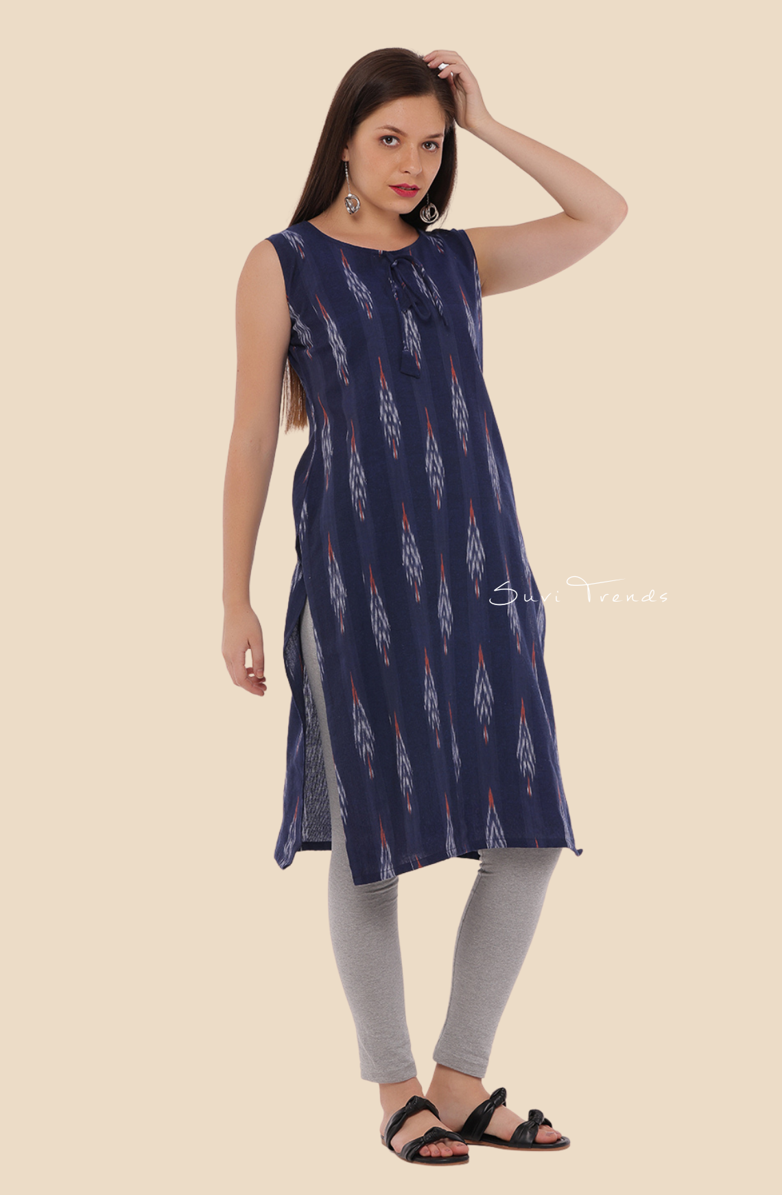 All Over Ikat Print Kurta with Tassels - Violet