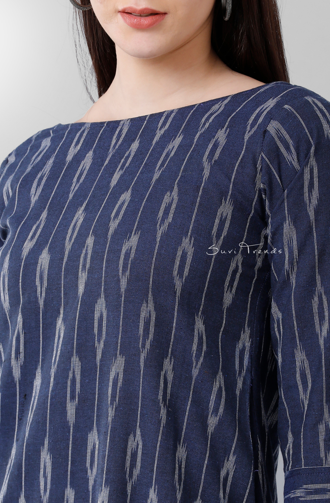 All Over Ikat Printed Kurta - Navy Blue