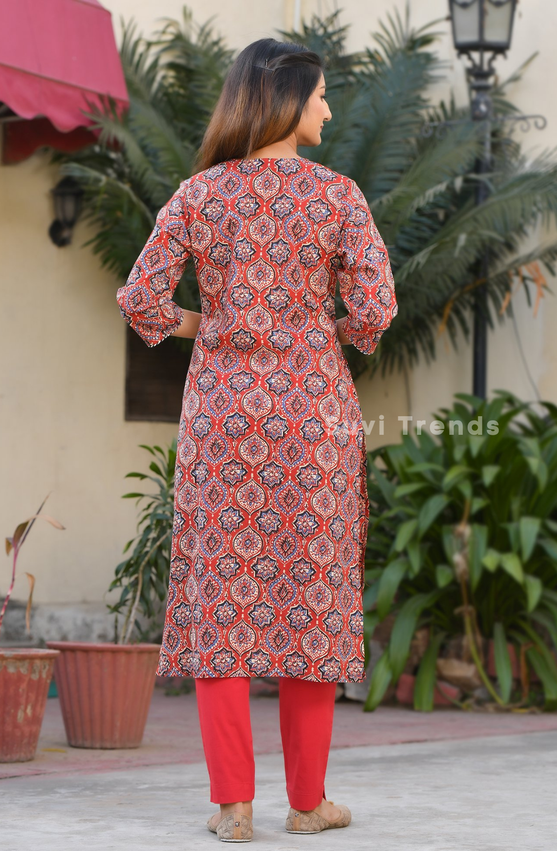 Maroon Print Straight Kurta