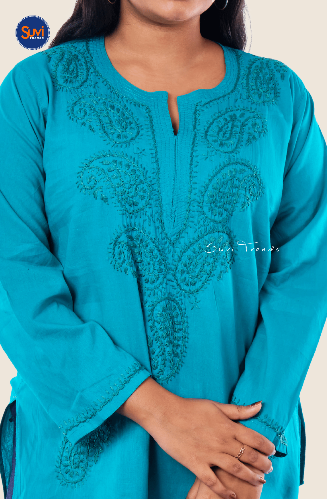 Lucknowi Hand Embroidered Chikankari Top - Sky Blue