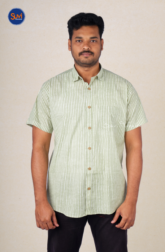 Men's Striped Cotton Shirt - Green