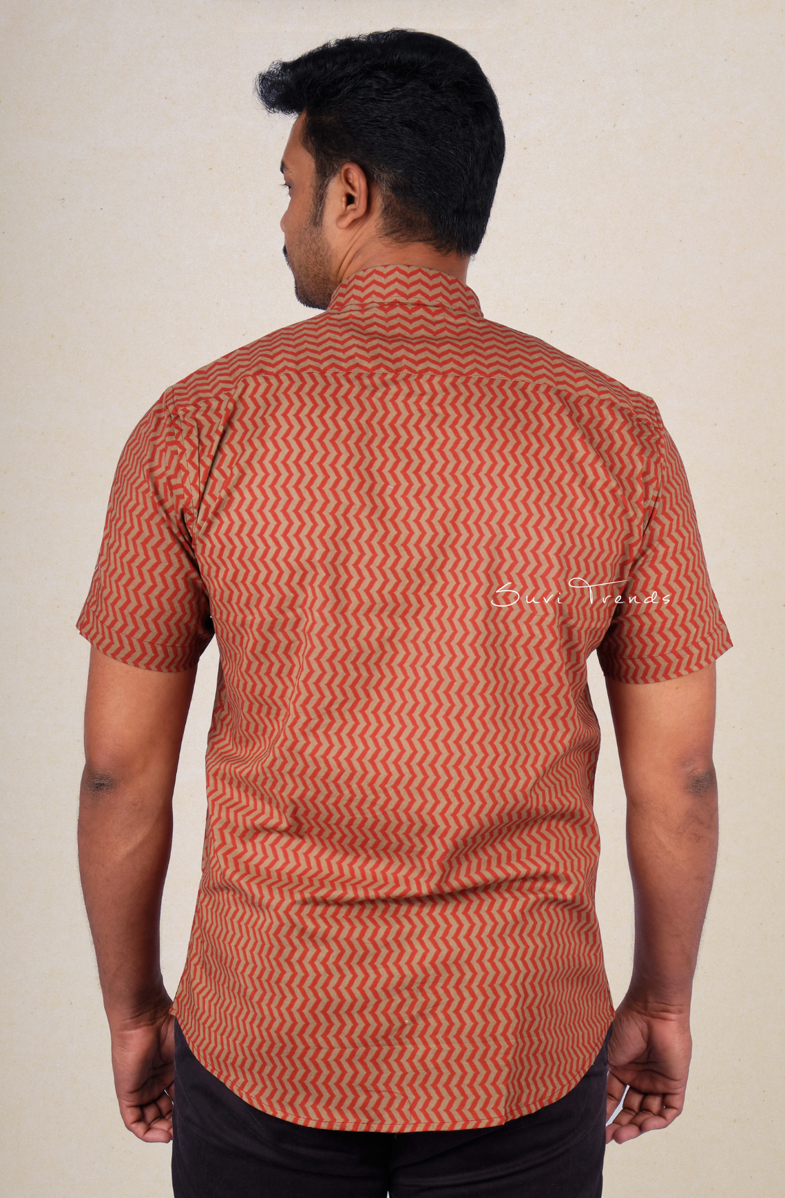 Men's Chevron Printed Cotton Shirt - Brown & Red