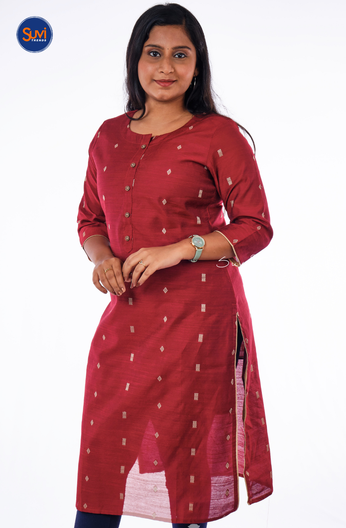 All Over Butta Embroidered Kurta - Maroon