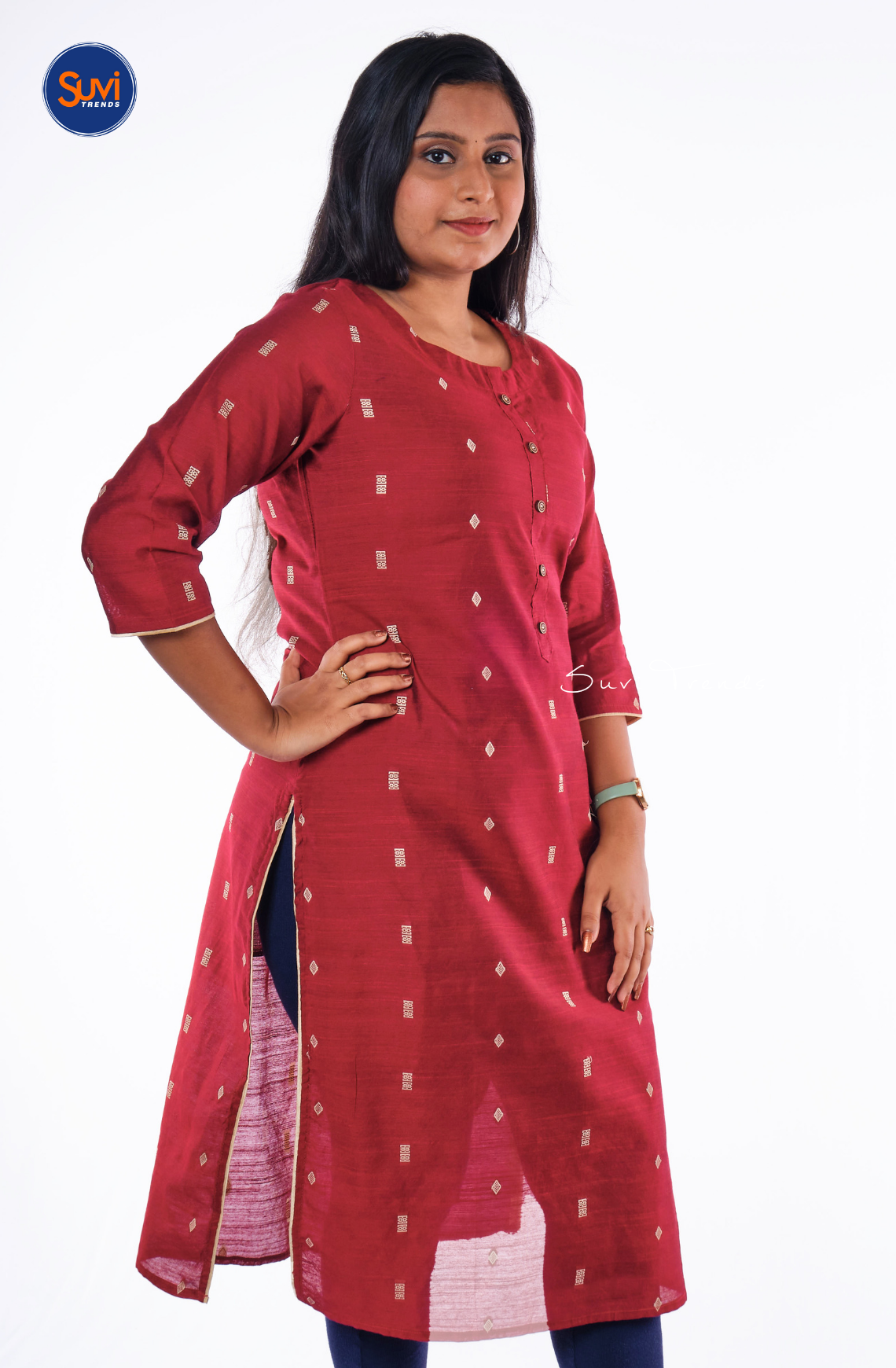 All Over Butta Embroidered Kurta - Maroon