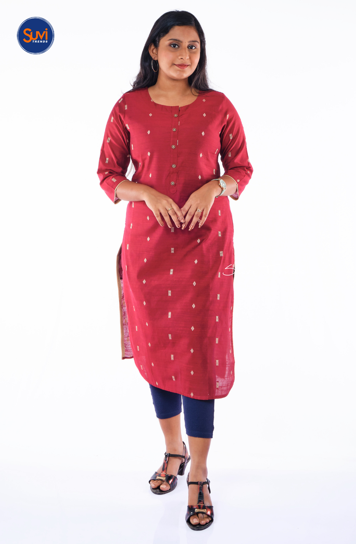 All Over Butta Embroidered Kurta - Maroon