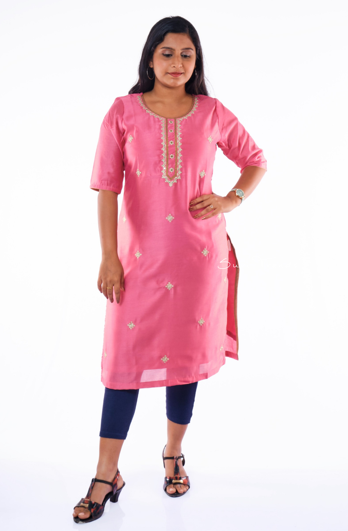 All Over Butta Embroidered Kurta - Pink