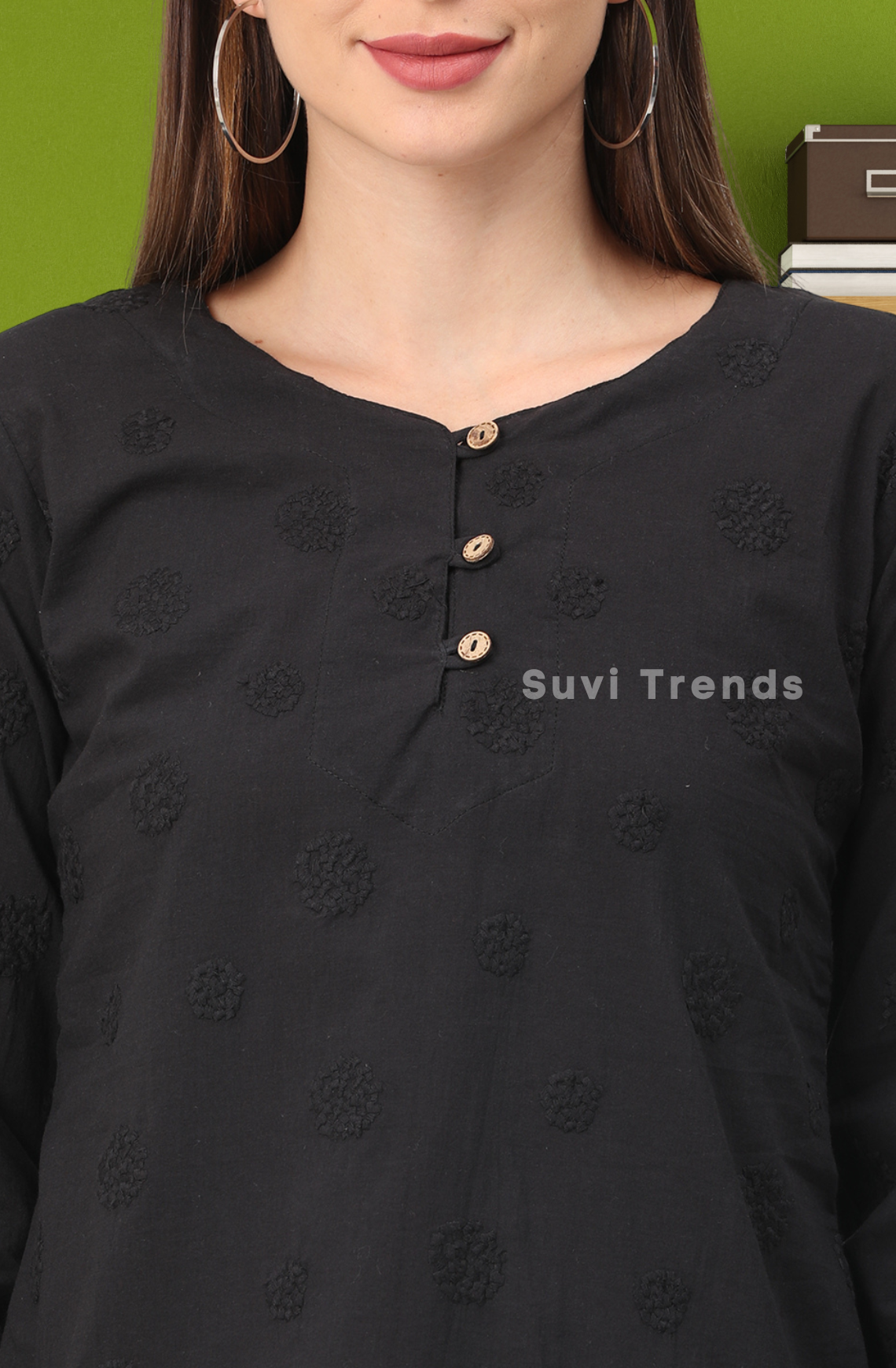 Black Cotton Embroidery Top