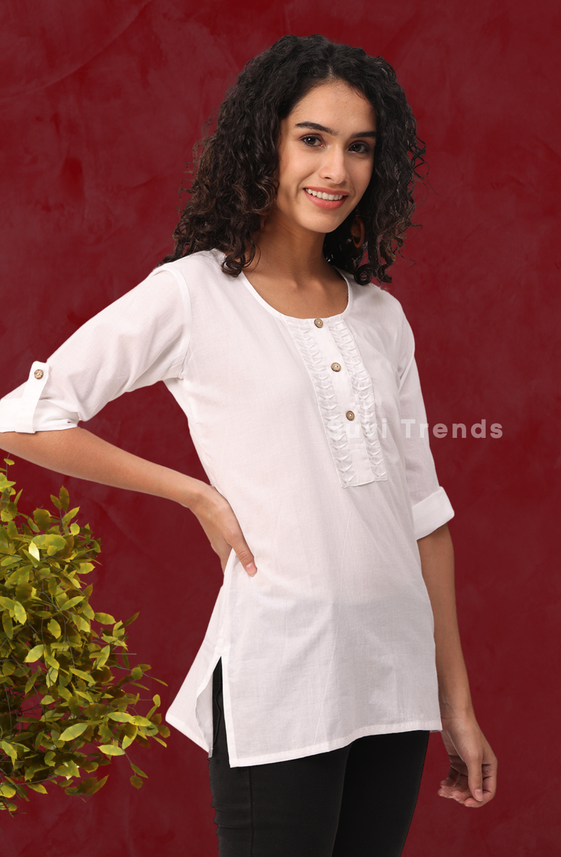 White Pintuck Top with Roll-Up Sleeve