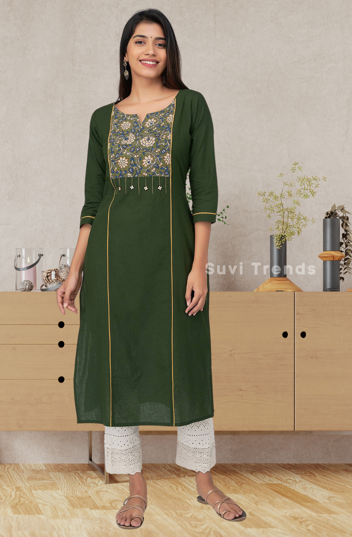 Green Kurti with Kalamkari Patch