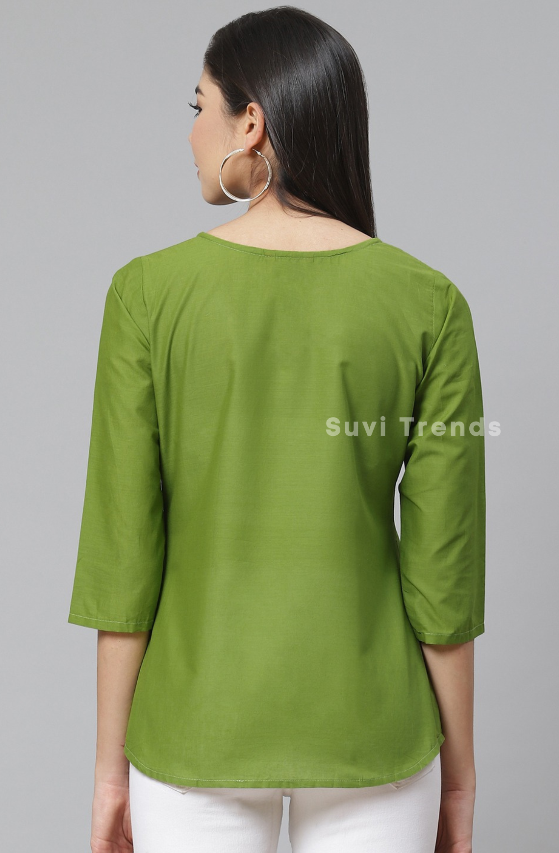 Green Cotton Embroidered Top