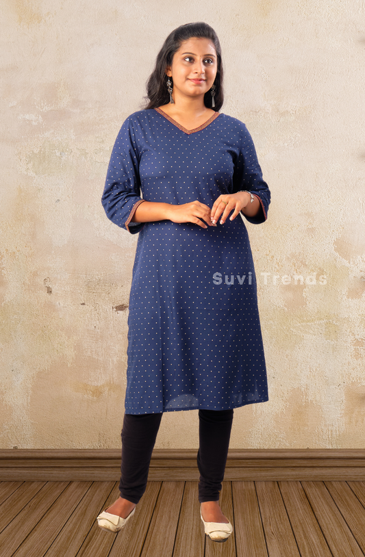 Blue V Neck Printed Kurta