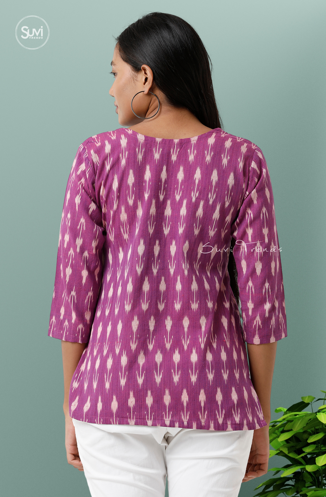 Magenta Ikat Top with Keyhole Neck